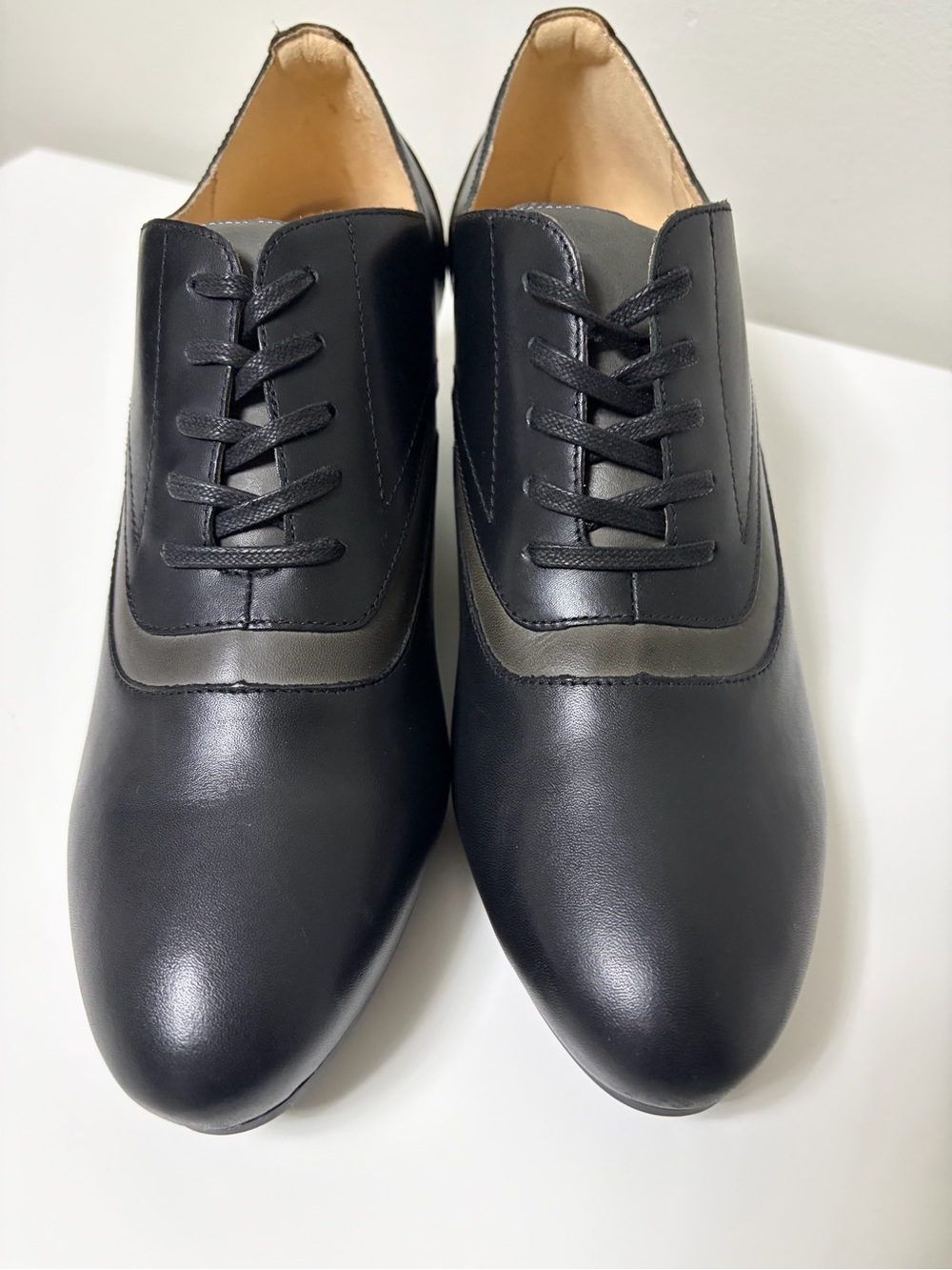 Goodomien Women’s Black & Grey Leather Oxford Chunky Heel Pumps Size 40 / US 9 - Picture 12 of 15